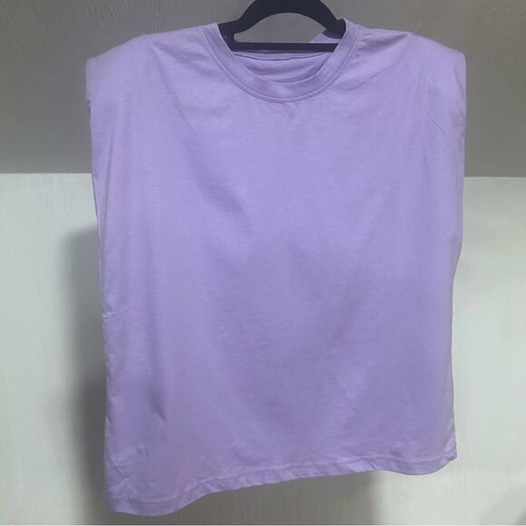 2/$20 Sleeveless Padded Strong Shoulder T-Shirt Crewneck Loose Tank Top Lavender - Picture 5 of 8